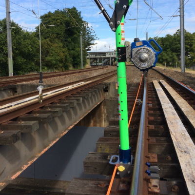 Rail davit and lifeline closeup