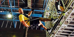 Dwayne Johnson abseiling CMC Harness