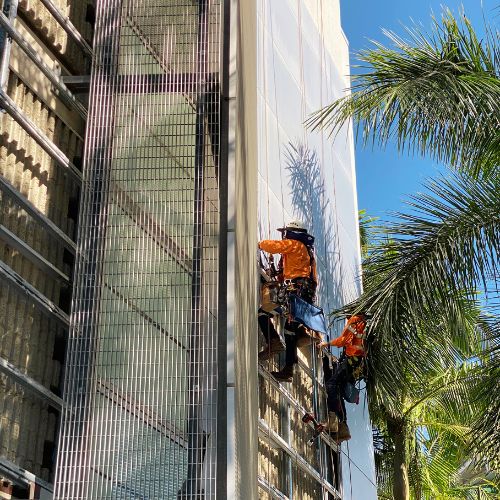 Rope access for facade maintenance (facade panels)