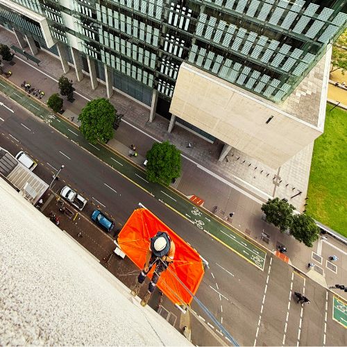 Working with drop sheet above street