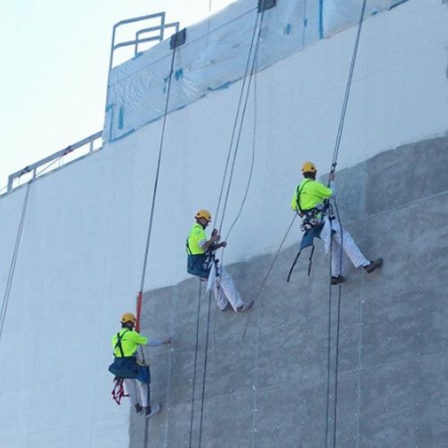 Rope access for facade paint