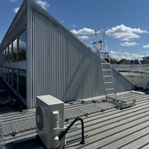 safe roof plant access system installed on rooftop bulkhead